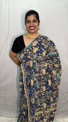 Vriksham Blue Authentic Kalamkari Cotton Saree With Gatti Border-VS4533