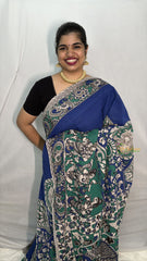 Vriksham Blue & Green Kalamkari Cotton Saree With Gatti Border-VS4535