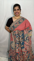 Vriksham Baby Pink & Firosa Color Kalamkari Cotton Saree With Gatti Border-VS4542