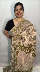 Vriksham Green & Off White Color Kalamkari Cotton Saree With Gatti Border-VS4545