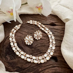 Fancy 2 Layer Rose Gold Moissanite Kundan Neckpiece-G13627