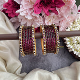 Vriksham Amethyst Royale Purple Glass Bangle Set with Crystal Kundan Borders-G19831