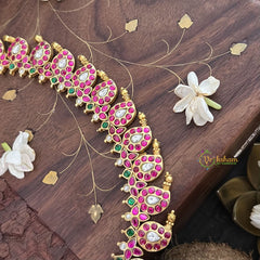 Vriksham Maanga Style Reversible Red White Kundan Jadau Neckpiece-Gold Bead-J3307