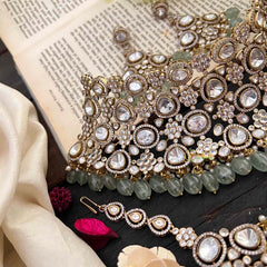 Bridal Statement Victorian Diamond Choker-Aqua Green Bead-VV1800