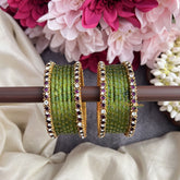 Vriksham Amethyst Royale Patel Green Glass Bangle Set with Crystal Kundan Borders-G19833