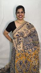 Vriksham Blue & Skin Color Kalamkari Cotton Saree With Gatti Border-VS4537