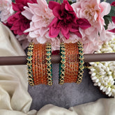 Vriksham Amethyst Royale Orange Glass Bangle Set with Crystal Kundan Borders-G19834