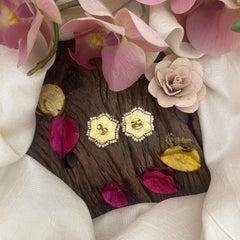 Floral Jadau Kundan Studs-Red Green-J2420