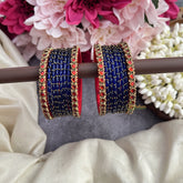 Vriksham Amethyst Royale Blue Glass Bangle Set with Crystal Kundan Borders-G19835