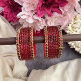 Vriksham Amethyst Royale Red Glass Bangle Set with Crystal Kundan Borders-G19836