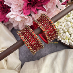 Vriksham Amethyst Royale Red Glass Speakle Bangle Set with Crystal Kundan Borders-G19837