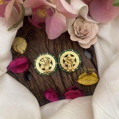 Floral Jadau Kundan Studs-Aqua Green Beads-J2421