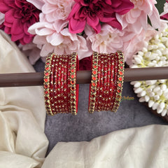 Vriksham Amethyst Royale Red Glass Speakle Bangle Set with Crystal Kundan Borders-G19837