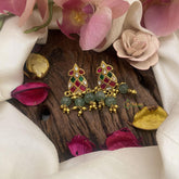 Designer Jadau Kundan Earrings-Golden pearls-Green Beads-J2447