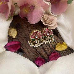 Jadau Kundan Floral Studs-Lotus-Pearl-J2410