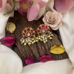 Jadau Kundan Lotus Stud-White & Golden Pearl-J2409