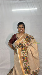 Vriksham Ksavu With Peacock & Floral Motif Cotton Tissue Saree-VS4697