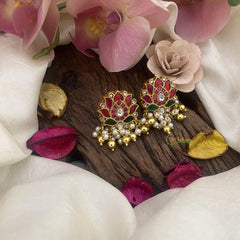 Jadau Kundan Lotus Stud-White & Golden Pearl-J2409