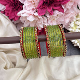 Vriksham Royal Parrot Green Bangles with Ruby Red Meenakari Borders-G19841