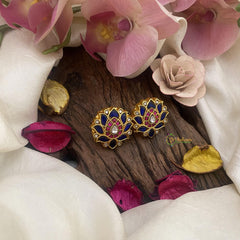 Jadau Kundan Lotus Studs-Blue-J2411