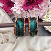 Vriksham Royal Dark Green Bangles with Ruby Red Meenakari Borders-G19842