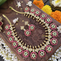 Vriksham Red Chakri With Gold Plated Style Kundan Jadau Short Neckpiece-J3350