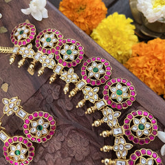 Vriksham Red Chakri With Gold Plated Style Kundan Jadau Short Neckpiece-J3350