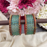 Vriksham Royal Aqua Blue Bangles with Ruby Red Meenakari Borders-G19844