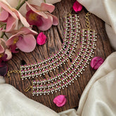 Luxury Gold-Plated Multi-Tiered Red & White Bridal Maatil-Vriksham-G22477