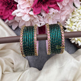 Vriksham Green Glass Bangles with Pink Star Border Bangle Set-G19844