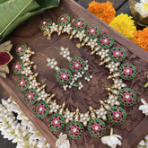Vriksham Floral Coin Kudan Jadau Neckpiece-Red Green White-J3310