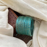 Aqua Blue Rain Drop Thin Glass Bangle-Set of 12-G13645