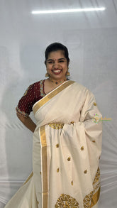 Vriksham Kasavu Zari Work Cotton Saree-Golden Border-VS4342