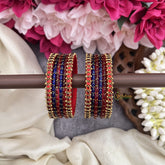 Vriksham Rang Rati Royal Blue & Red Glass Bangles with Ruby Meenakari Borders Silk Thread Bangle Set-G19848