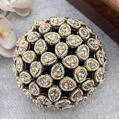 Vriksham Shimmering Teardrop Polki Bun Maker with Micro-Pearl Borders Style With Hair Bun Cage Accessory-H1291