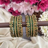 Vriksham Traditional Green & Gold Floral Kundan Silk Thread Bangle Set-G19851