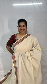 Kasavu Plain Cotton Saree-Golden Zari Patti-VS3472