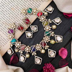 Stylish Floral Navrathna Victorian Diamond Haram-VV1759