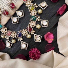 Stylish Floral Navrathna Victorian Diamond Haram-VV1759