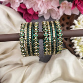 Vriksham Elegant Green and Gold Leaf Crystal Silk Thread Bangle Set-G19852