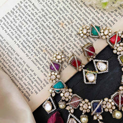 Stylish Floral Navrathna Victorian Diamond Haram-VV1759