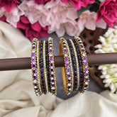 Vriksham Royal Purple & Gold Stone-Studded Traditional Silk Thread Bangle Set-G19853