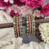 Vriksham Red & Green Kundan Glass Bangles-Traditional Meenakari Silk Thread Bangle Set-G19854