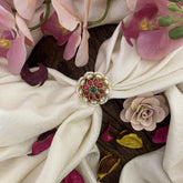 Precious Floral Jadau Kundan Finger Ring-Red White-J2550