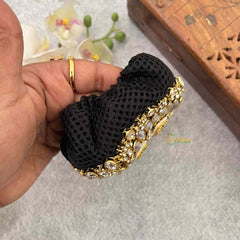 Vriksham Antique Gold-Finish Geometric Green Centerstones Style With Hair Bun Cage Accessory-H1292