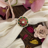 Precious Floral Jadau Kundan Finger Ring-Red Green-J2551