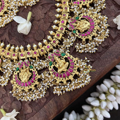 Vriksham Bridal God Shree Gansh Lakshmi Pendant Kundan Jadau Guttapusalu Neckpiece-Pearl-J3391