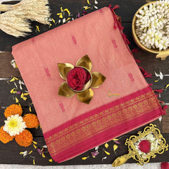 Vriksham Light pink With Red Border-Kalyani Cotton Saree-VS4554