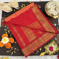Vriksham Orange With Red Border-Kalyani Cotton Saree-VS4555