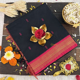 Vriksham Black With Pink Border-Kalyani Cotton Saree-VS4552